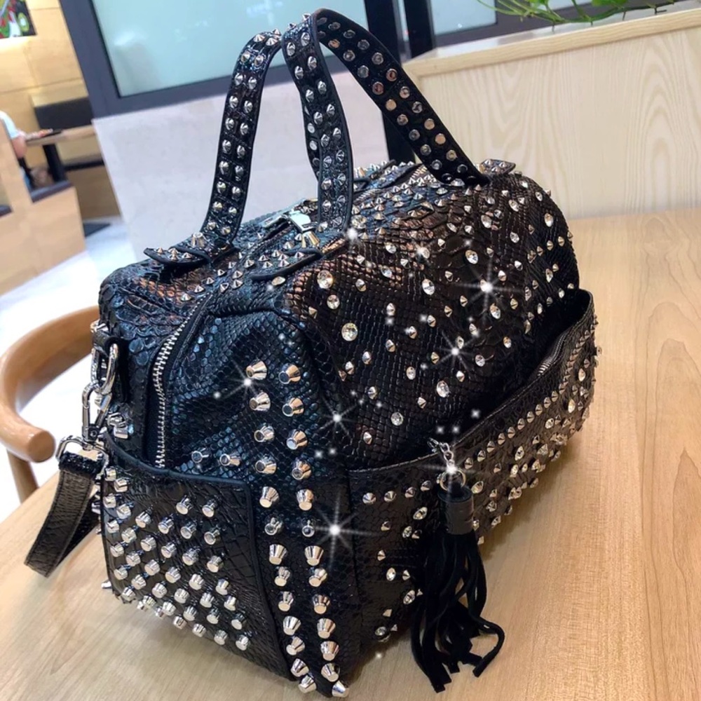 Beautiful rivet and rhinestone shoulder bag,ladies casual handbag.